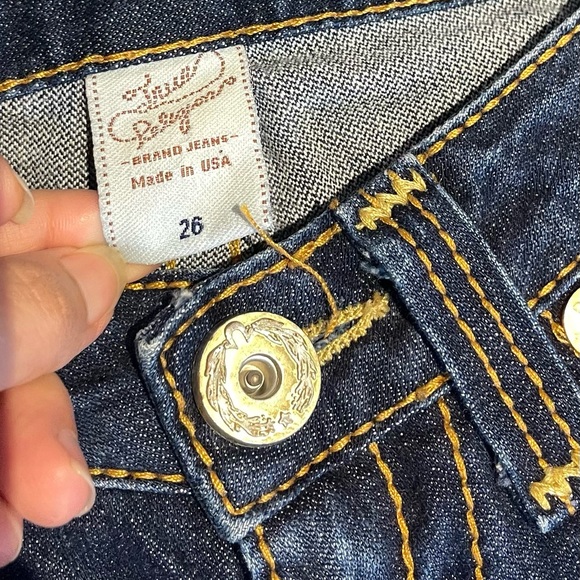 Vintage True Religion Jeans Snap Pocket Low Rise No Stretch Sz 26 Dark Blue USA - Picture 10 of 14